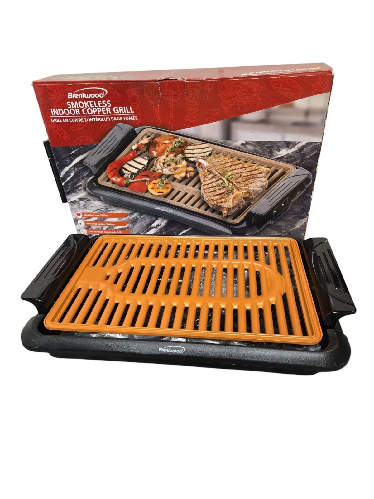 Brentwood Smokeless Electric Indoor Copper Grill 1000W – Nonstick NIB