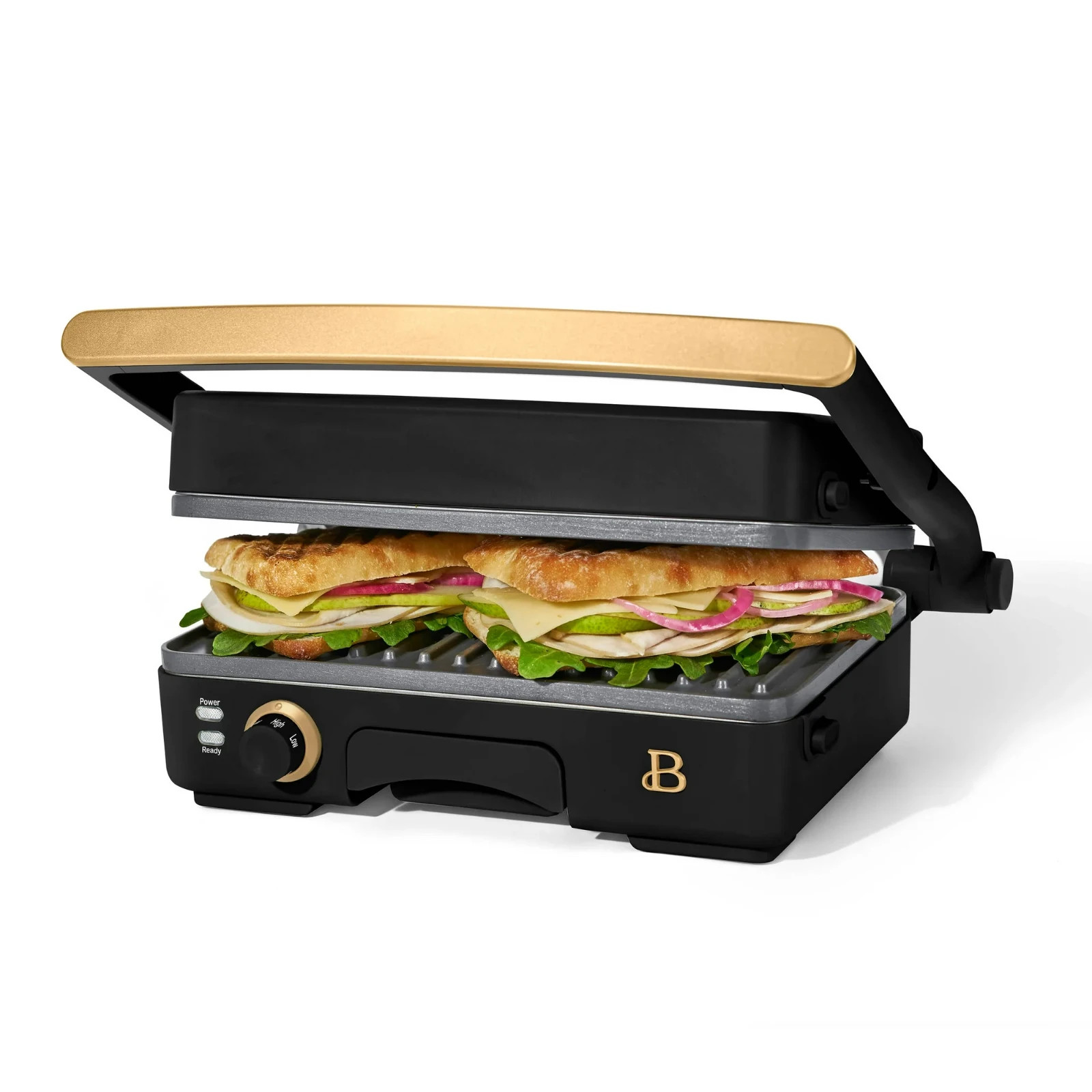 Beautiful 2-in-1 Panini Press & Grill with Detachable Plates, Black Sesame by Dr