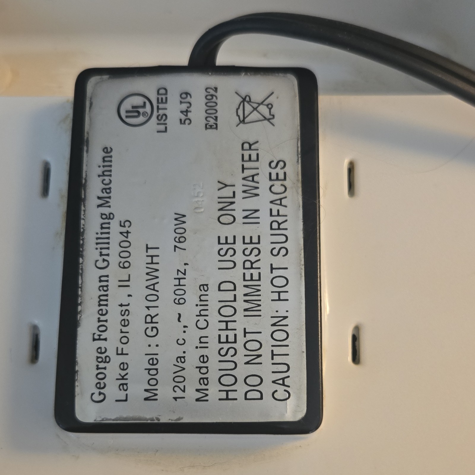 George Foreman GR10AWHT Contact Grill White Non-Stick 760W 120V