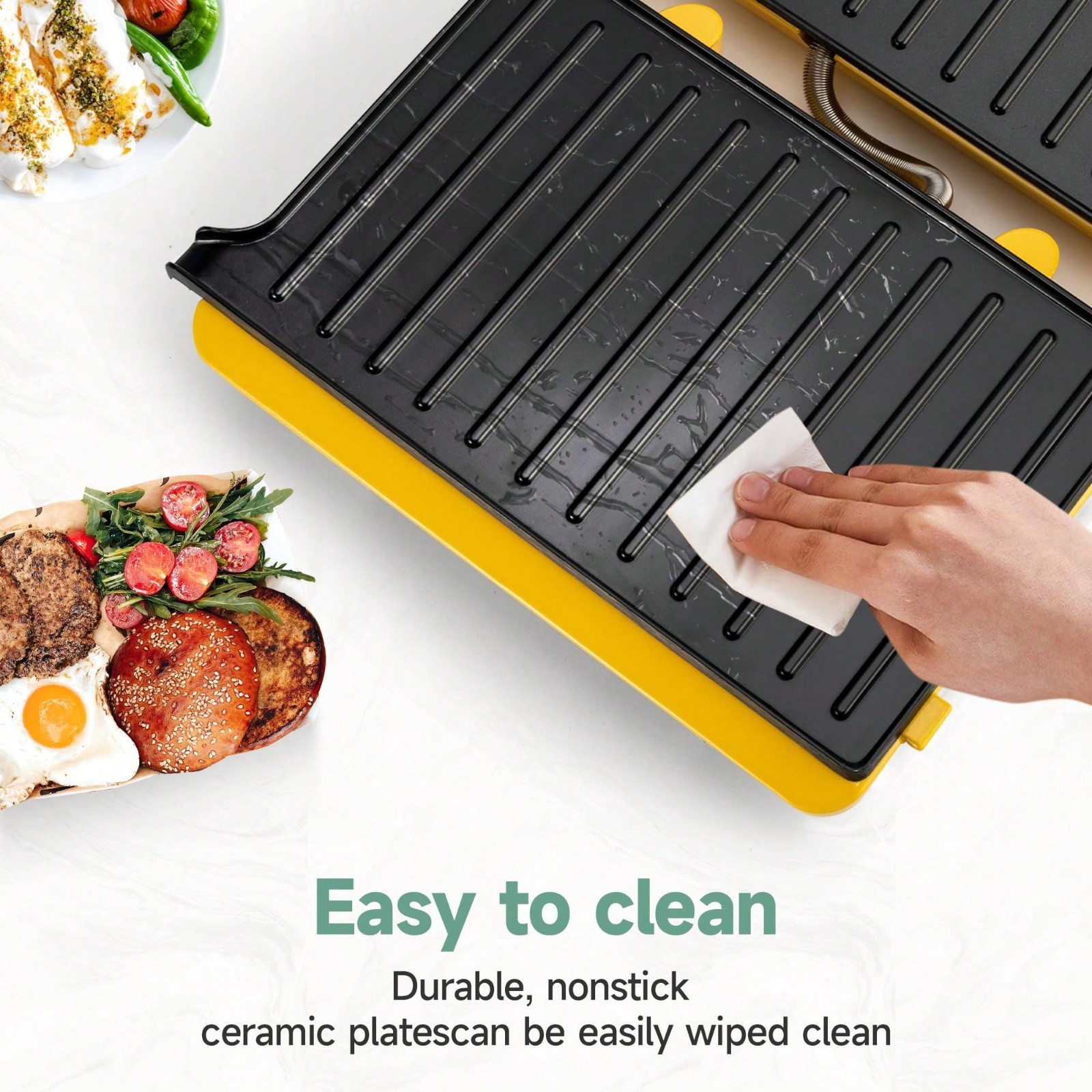 Indoor Electric Grill Sandwich Maker Nonstick Multi-Purpose Grill Pan Yellow