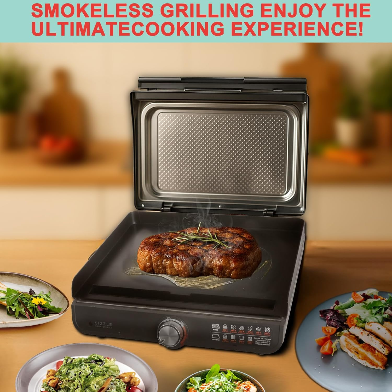 GR101 Sizzle Grill Griddle Indoor for Ninja Smokeless Indoor Grill & Griddle, Fl
