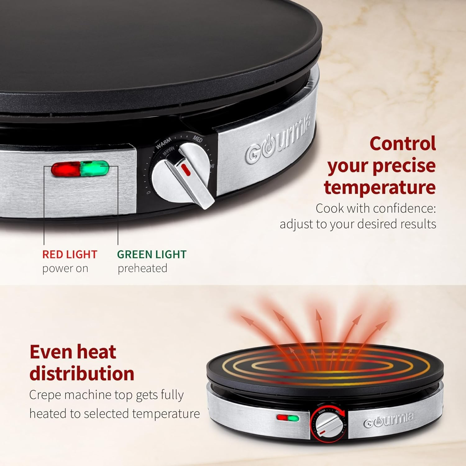 Gourmia 12” Crepe Maker – Nonstick Electric Griddle for Pancakes, Omelets & More