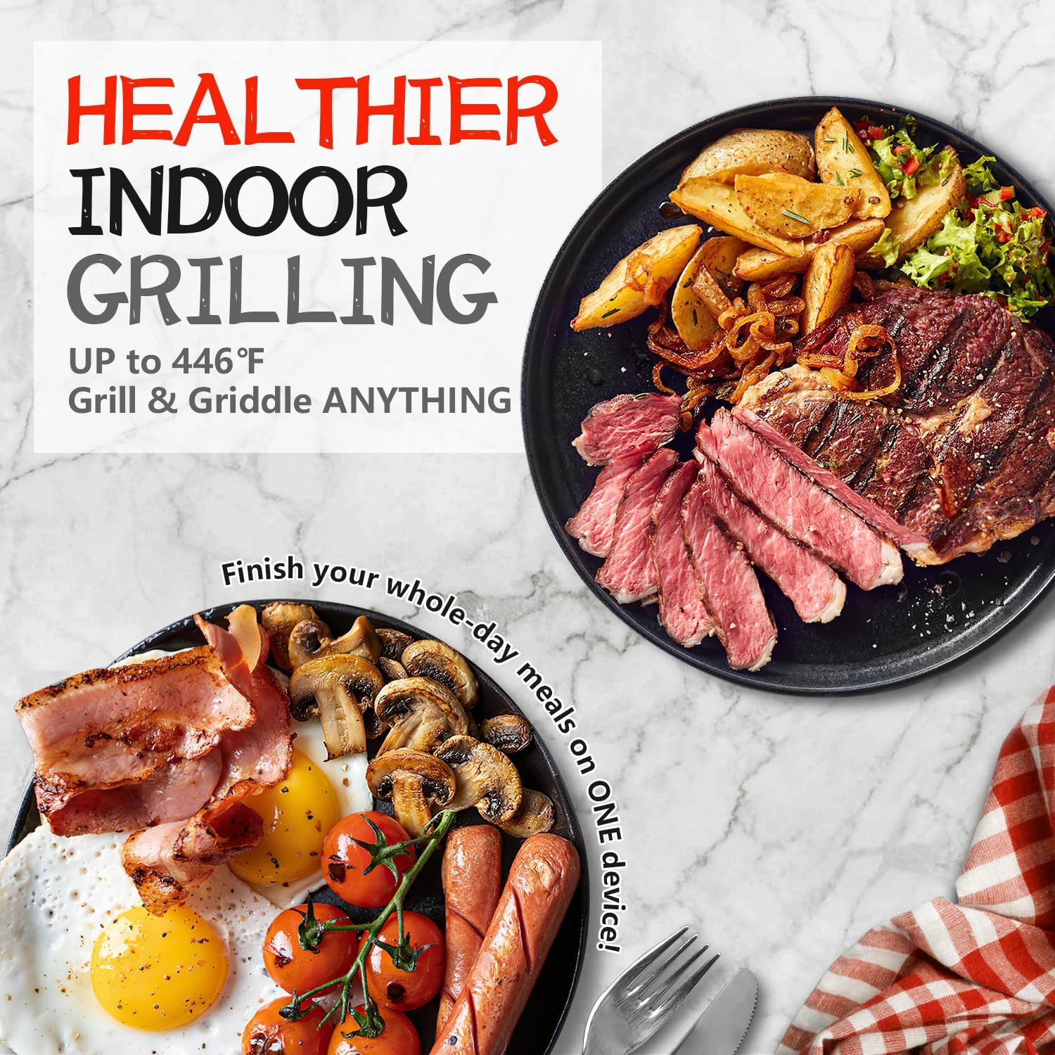 Smokeless Indoor Electric Grill with Non-Stick Plate & LED Display, 1500W