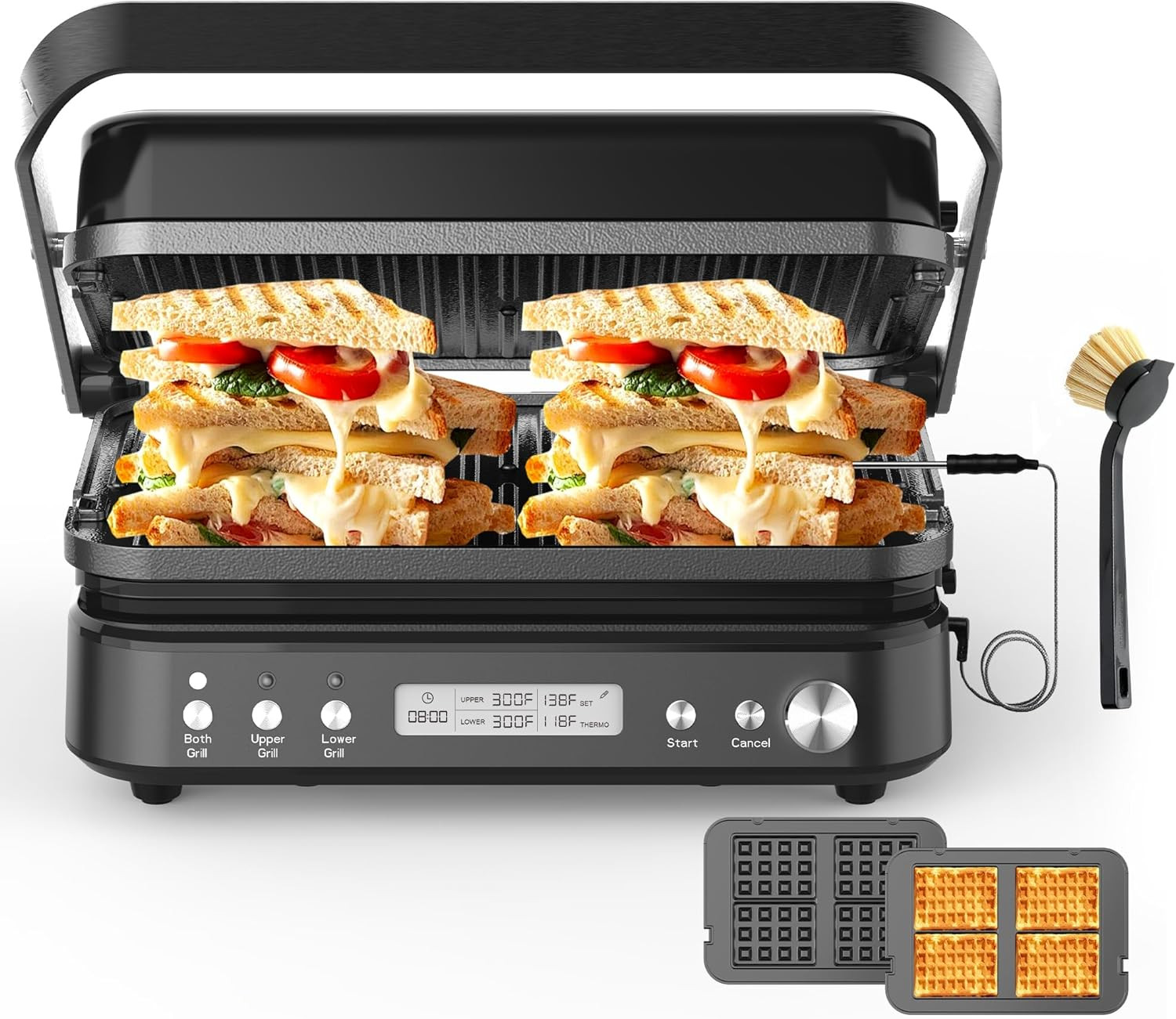 CATTLEMAN 6-in-1 Panini Grill & Waffle Maker with Removable Nonstick Plates