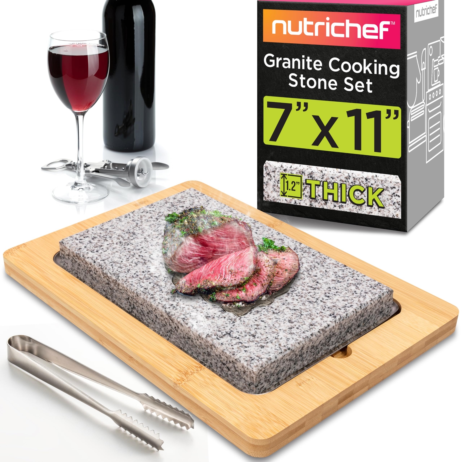 NutriChef Sizzle Hot Cooking Stone Grill with Bamboo Platter