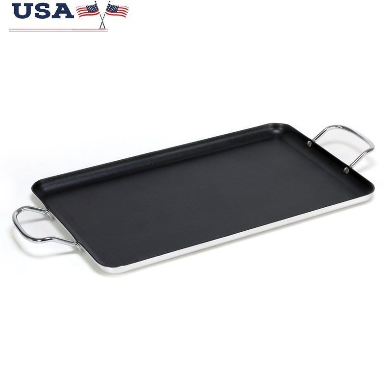 Nonstick Stovetop Double Burner Griddle with Metal Handles 19″ x 12″