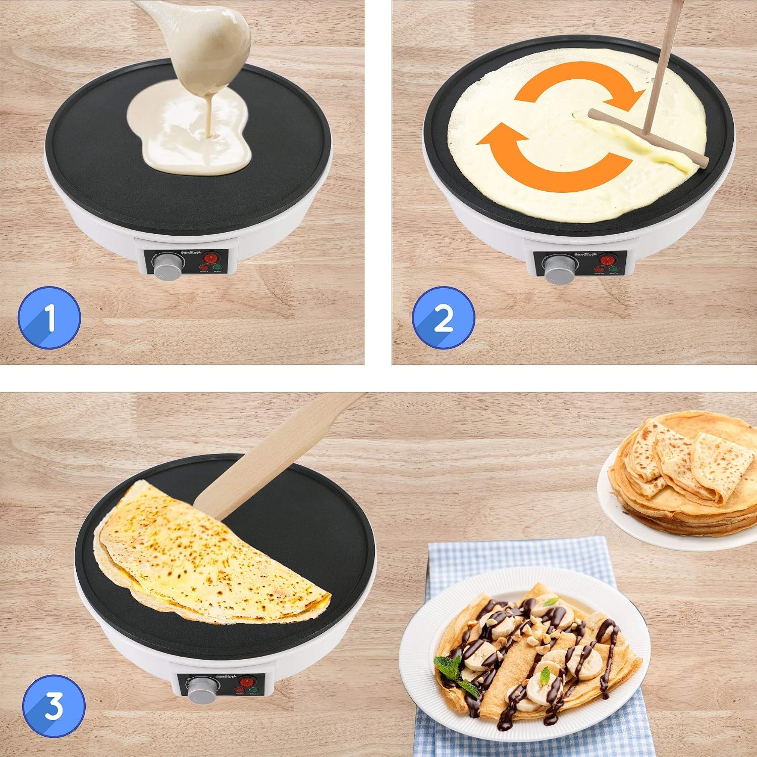 12″ Electric Crepe Maker by with FREE Recipes e-book and Wooden Spatula