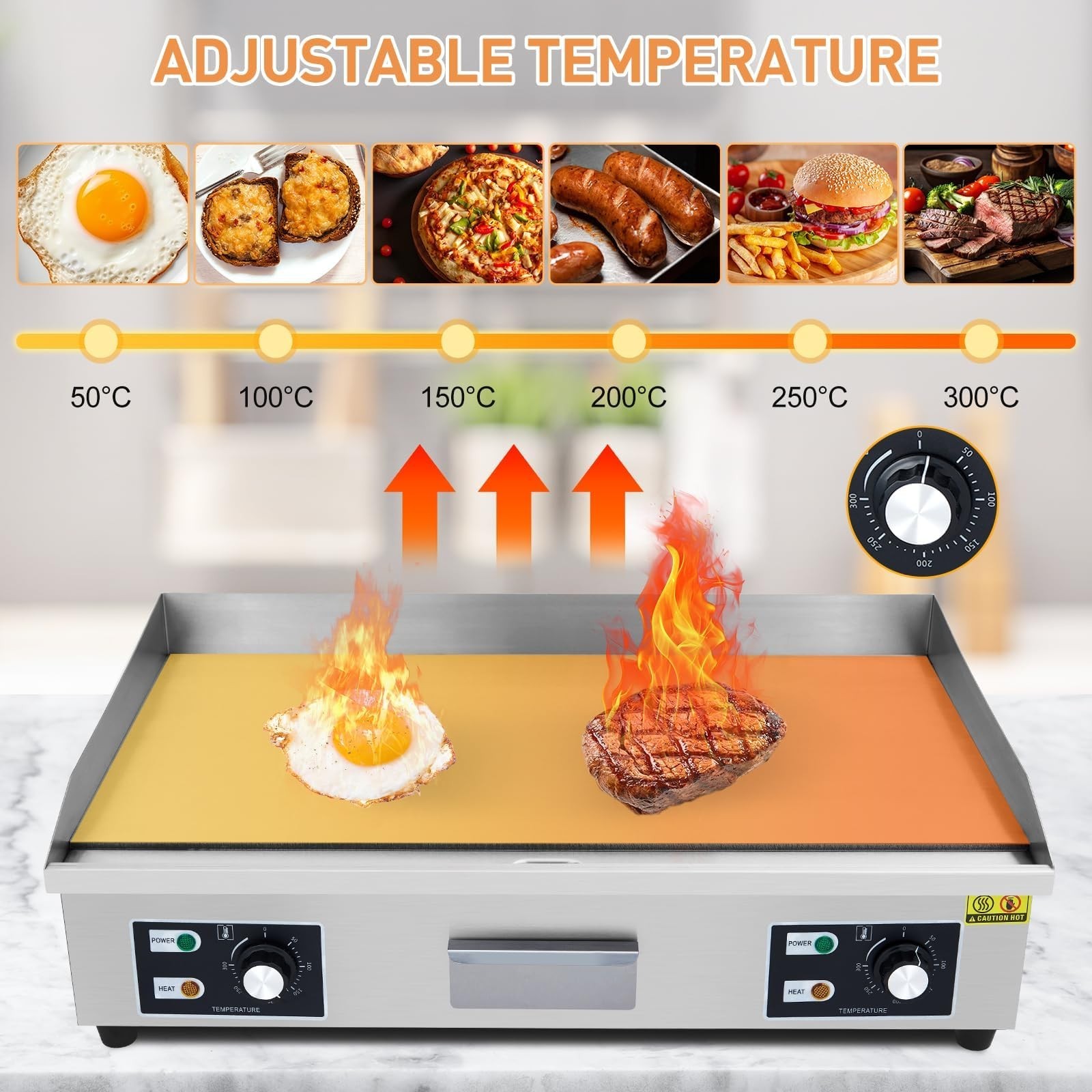 29 Inch Commercial Electric Griddle 3000W 110V Teppanyaki Grill Flat Top Grill