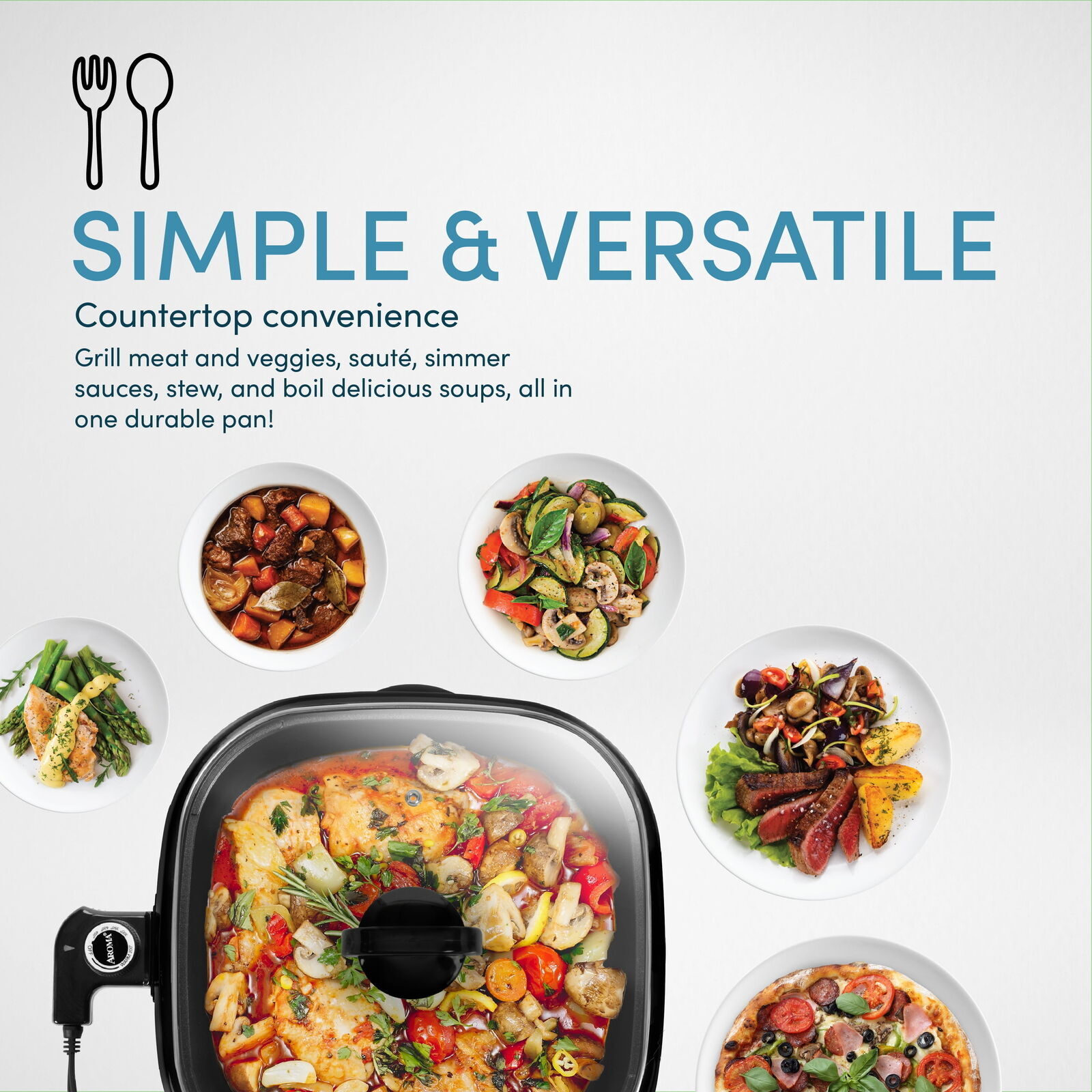 4-Quart 3-in-1 Grillet Grilling Slow Cooking Steaming Simmering Serving 1 Knob