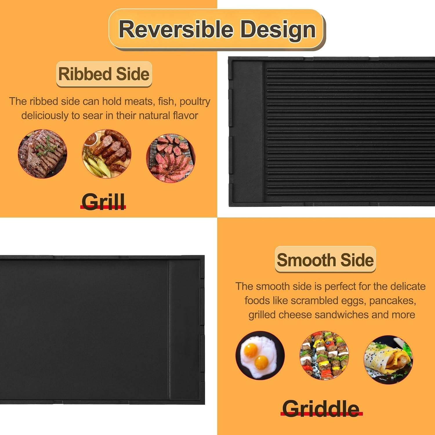 HG-GRZ-NS Griddle Parts for ZLINE Gas Stove Top High Grate Cast Iron Reversible