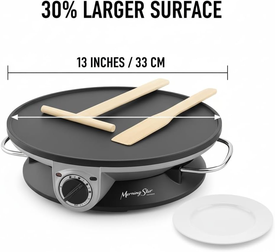 13″ Electric Crepe Maker, Nonstick Pancake Griddle, Adjustable Temperature Co…