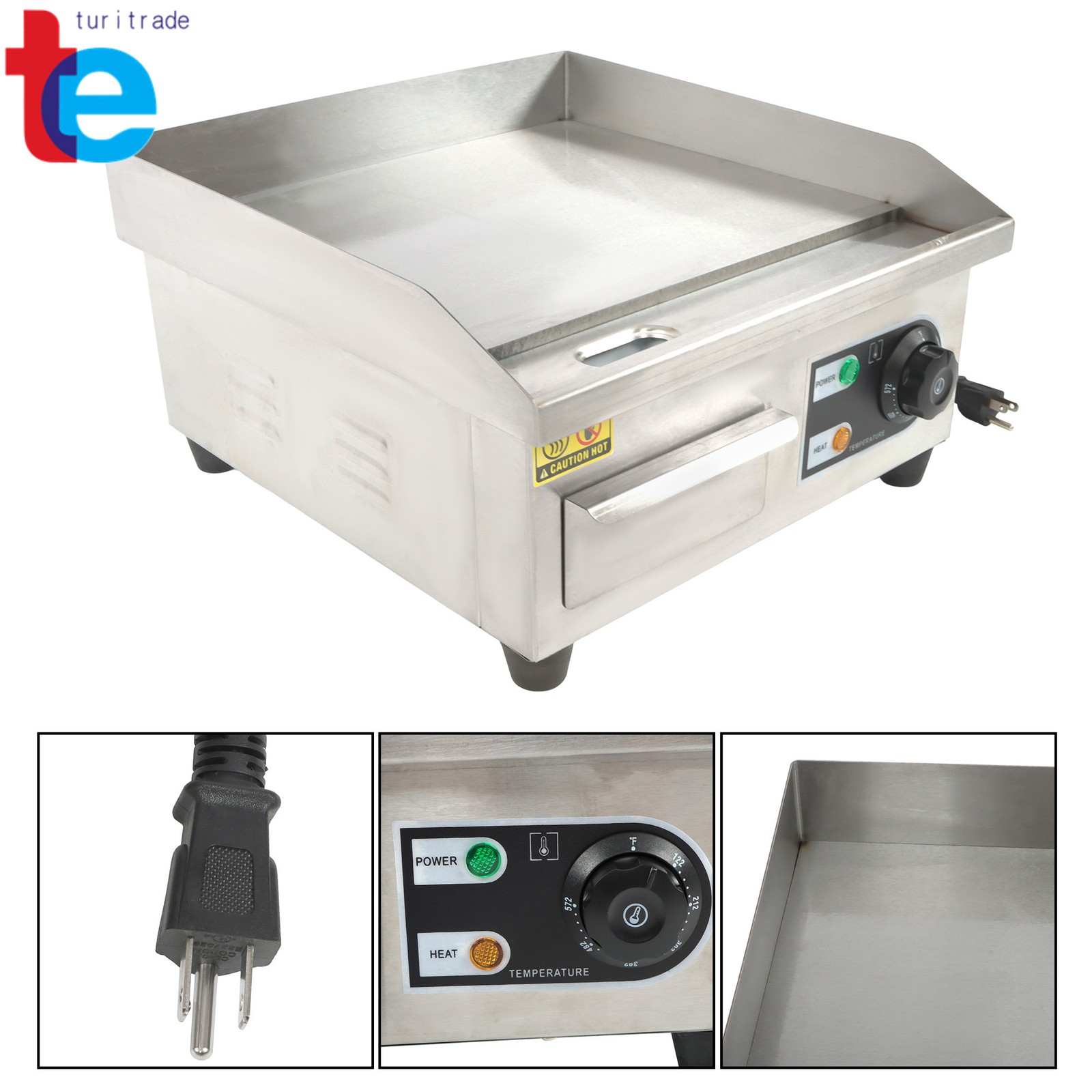 Commercial Electric Griddle 1500 W Countertop Flat Top Grill 122℉-572℉ 14″