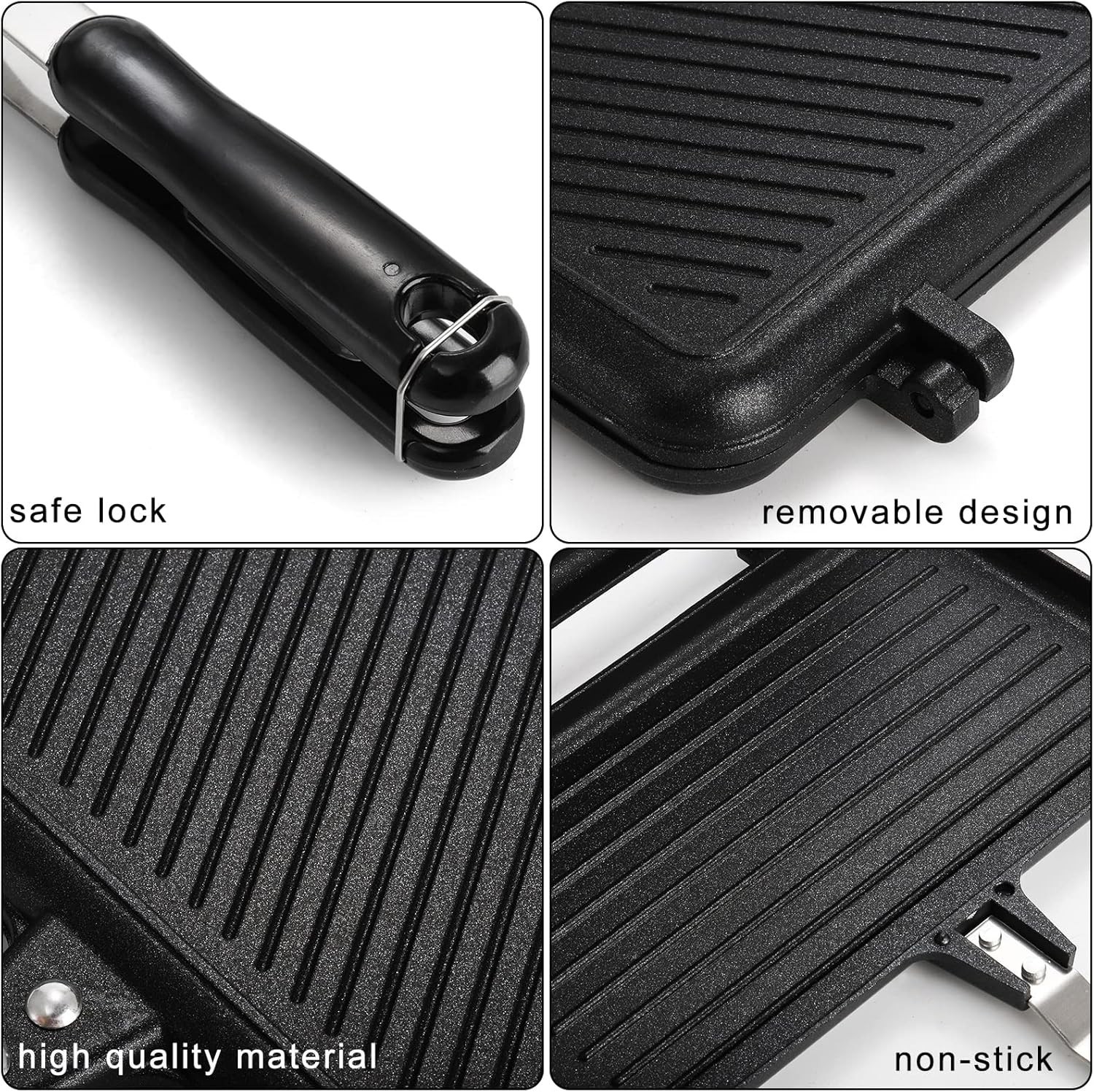 Sandwich Maker, Non-stick Grill Panini Maker Pan with Handle, Stovetop Toaste…