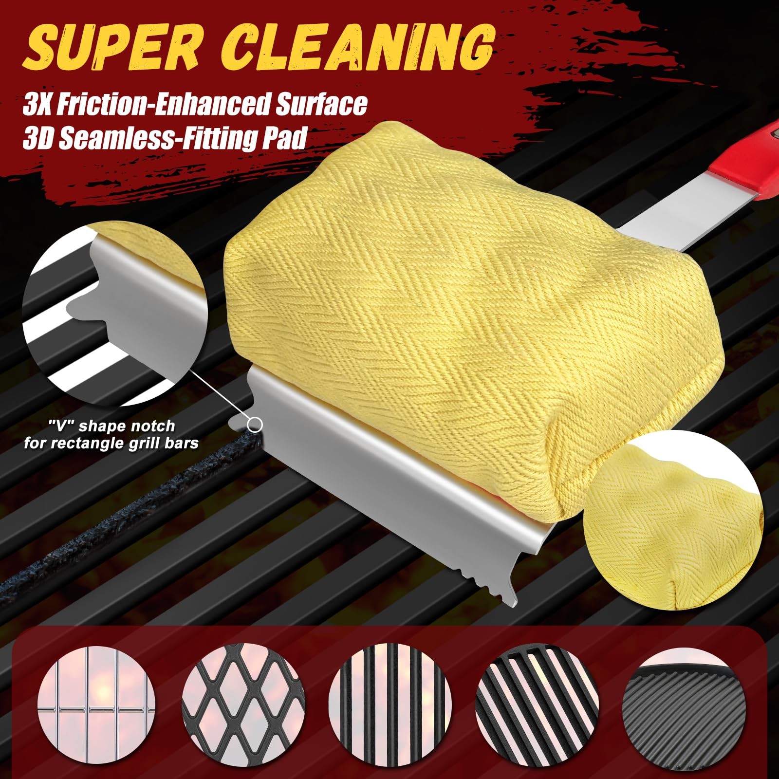 Grill Brush Bristle Free with 2 Cleaning Heads, Steam Red