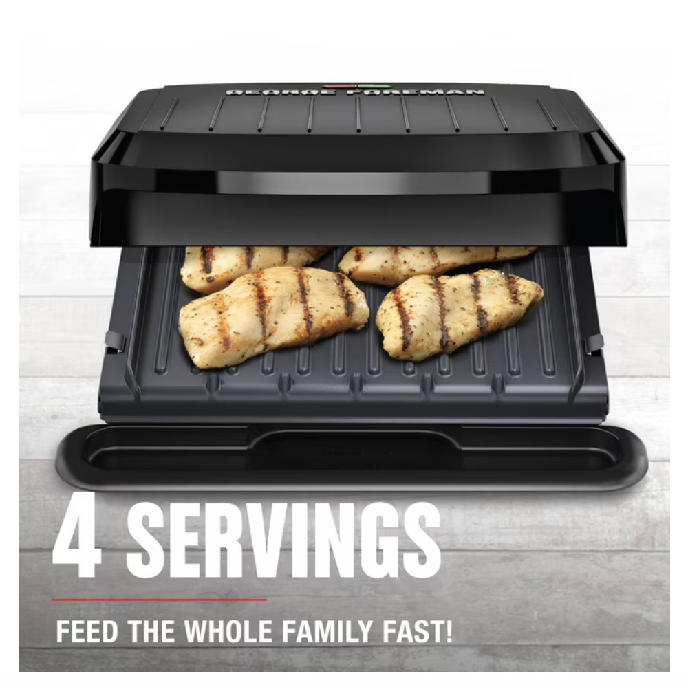 US STOCK George Foreman 4‑Serving Electric Grill & Panini Press, Dishwasher‑Safe