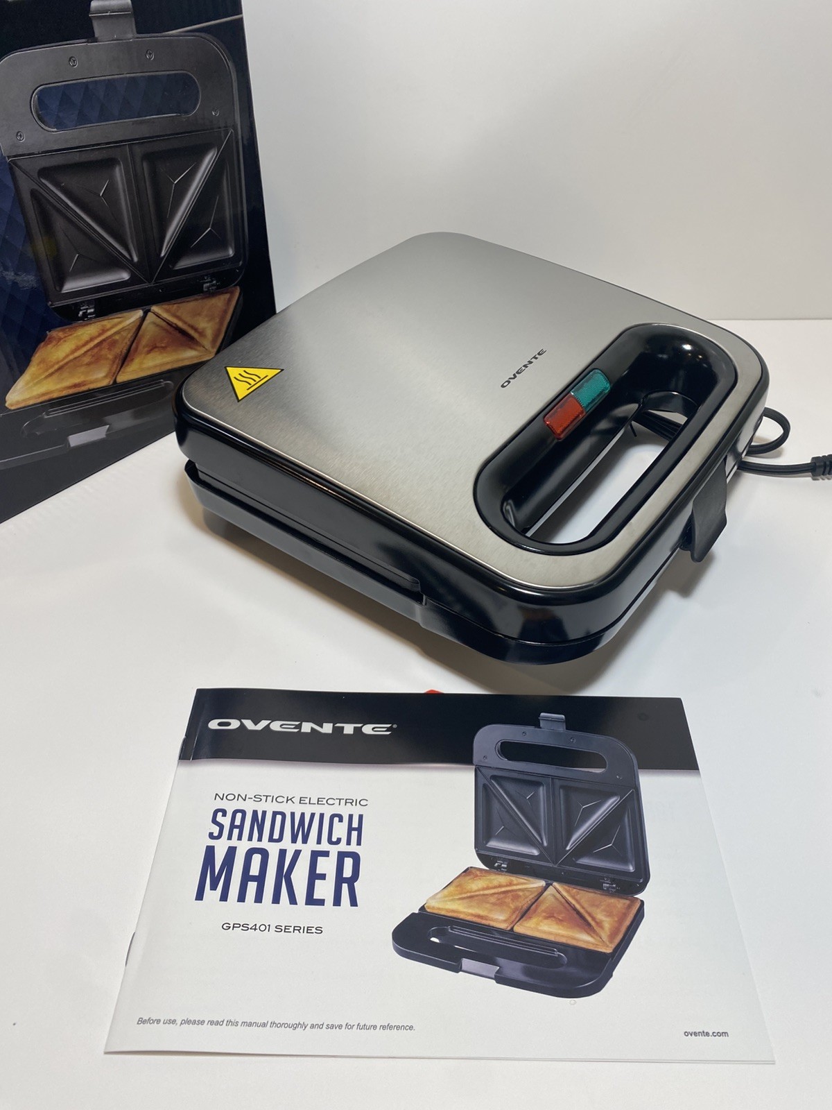 OVENTE Electric Sandwich Maker with Non-Stick Plates, Indicator Lights, “NEW”