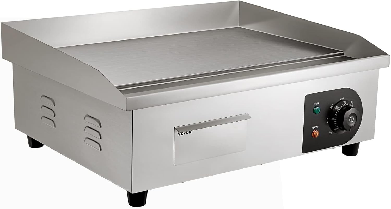 VEVOR Commercial Electric Griddle, 22″, 1600W Countertop Flat Top Griddle,110V