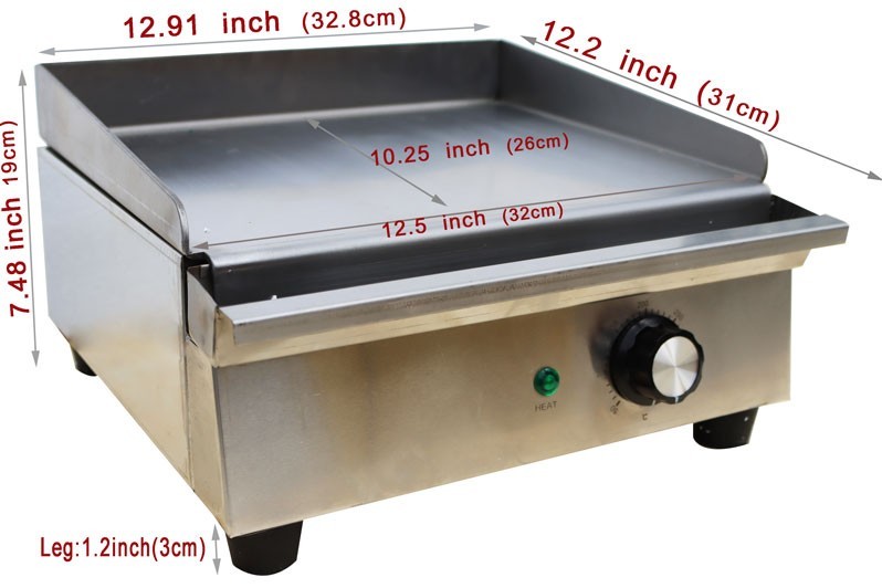 110V 1.2KW Electric Grill Griddle Countertop Stainless Steel Countertop Flat Coo