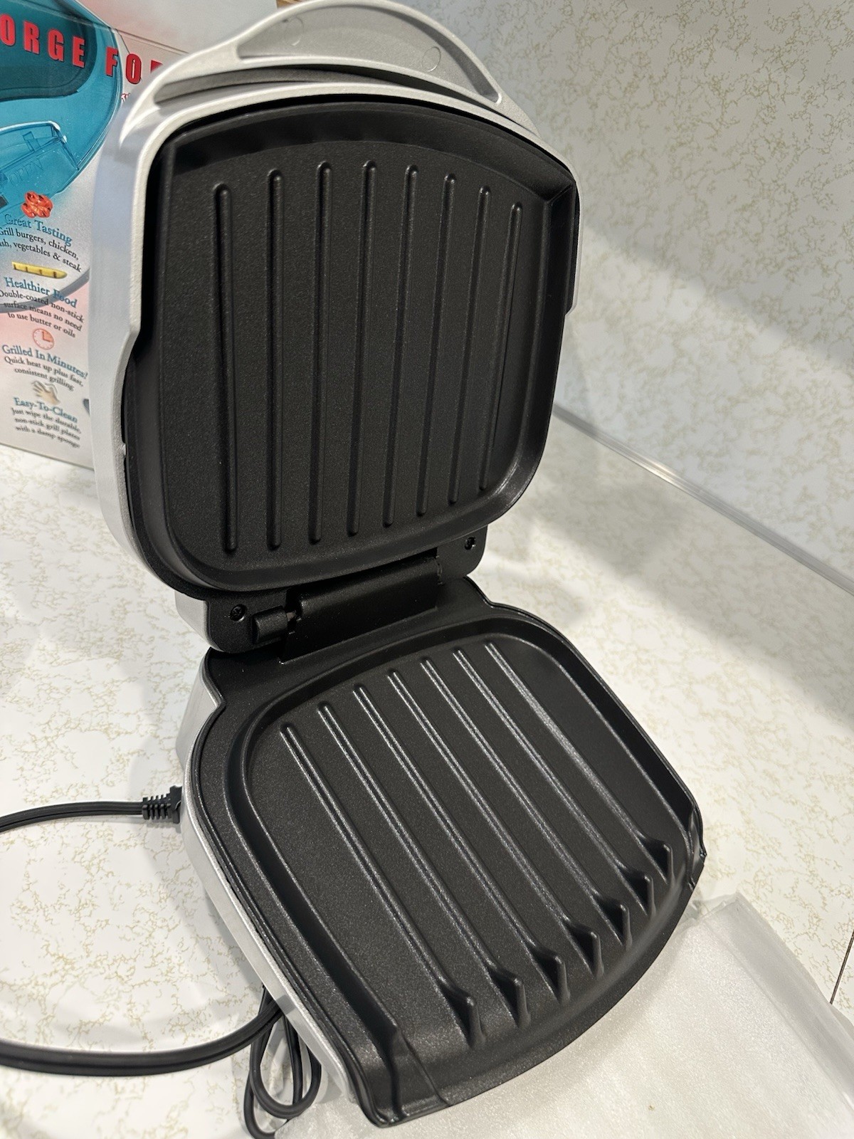 George Foreman Contact Grill GR10ABW Non-Stick Easy Clean Drip Tray Blue