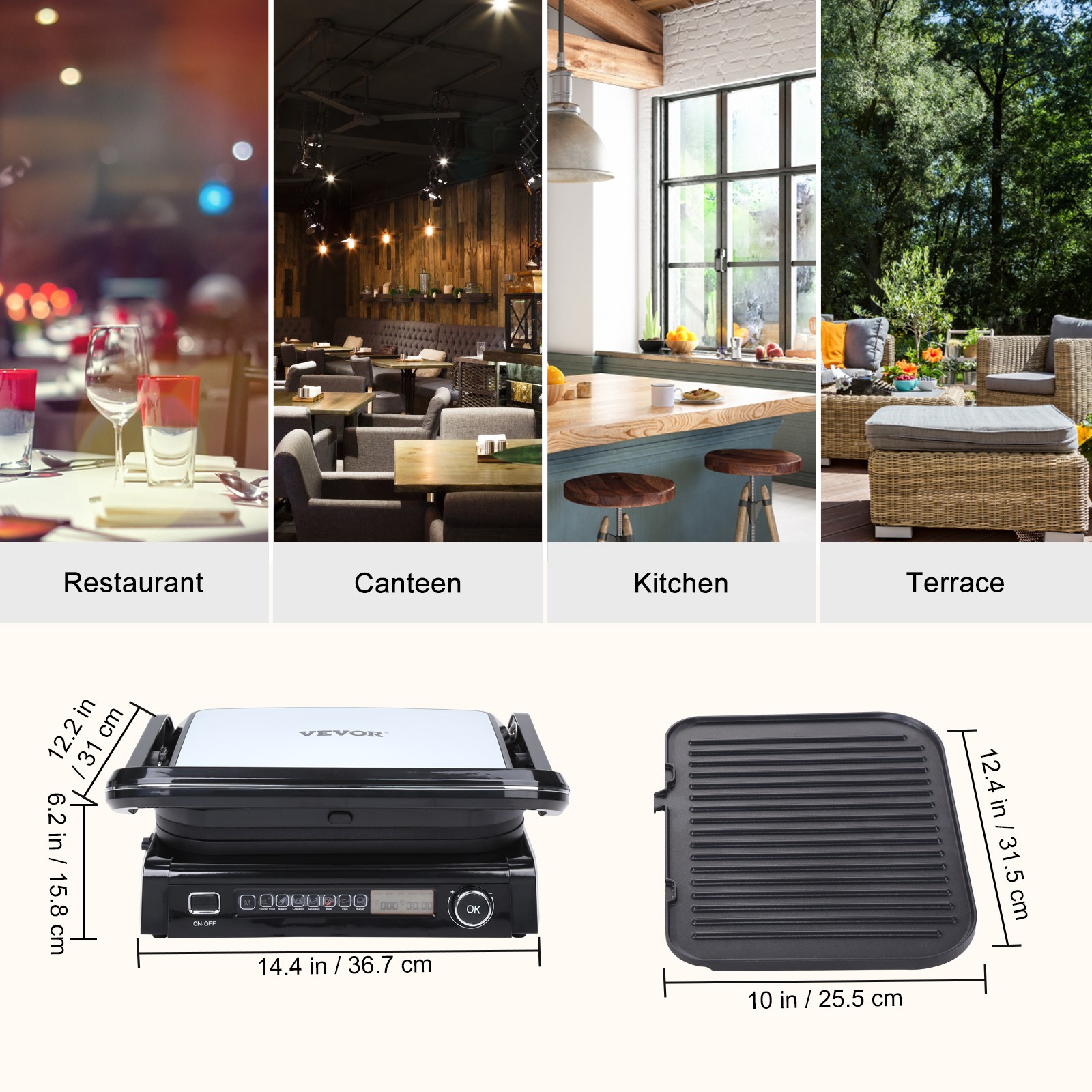 VEVOR 1800W 14.4″ Commercial Electric Countertop Griddle Hot Plate BBQ Grill