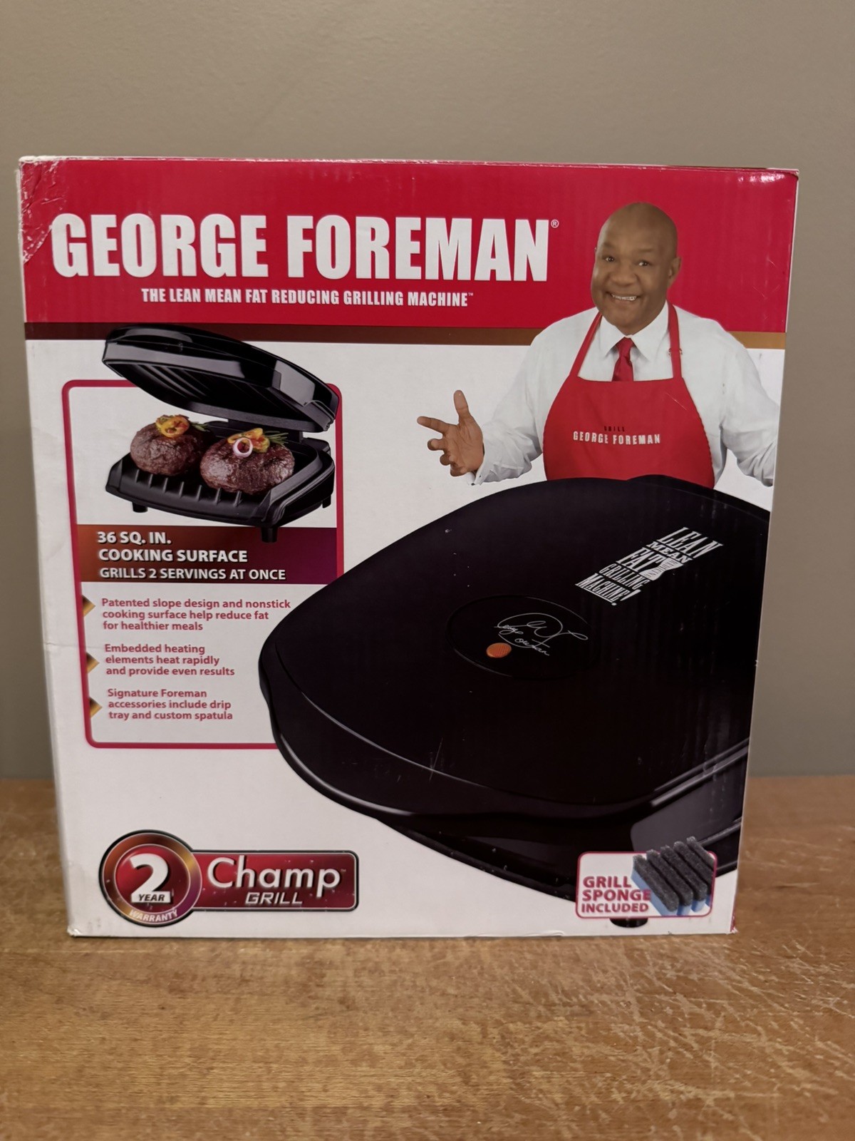 George Foreman Champ Grill: Model GR0036B, Small Grill, Black (New)