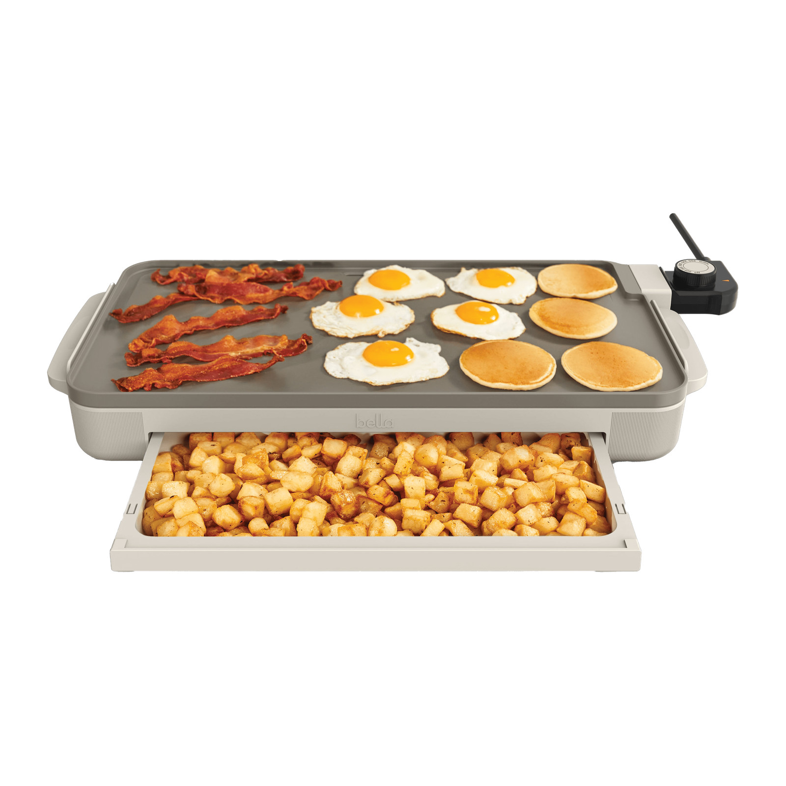 Bella 10″ x 18″ Nonstick Ceramic Griddle with Warming Tray, Oatmilk