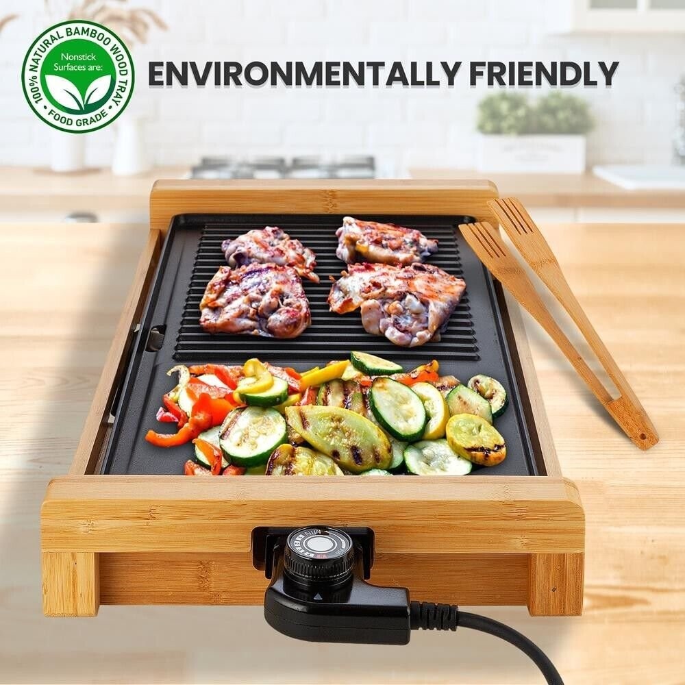 NutriChef Household Smokeless Detachable Electric Bamboo Grill – Double U-shaped