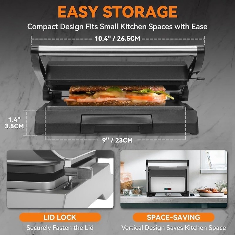 Versatile Panini Press Sandwich Maker Non-Stick Electric Grill W/ Recipe Booklet
