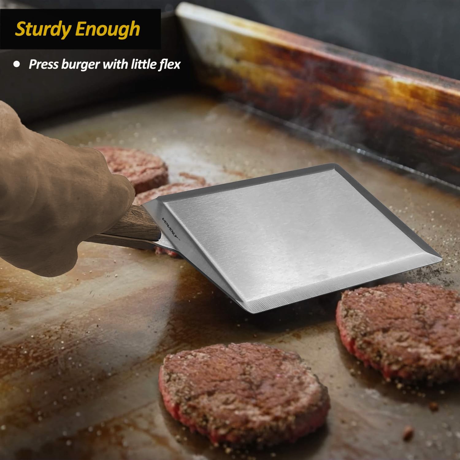 Extra Wide Spatula, Large Metal Spatula with 5″ x 6″, Wood & Stainless Steel