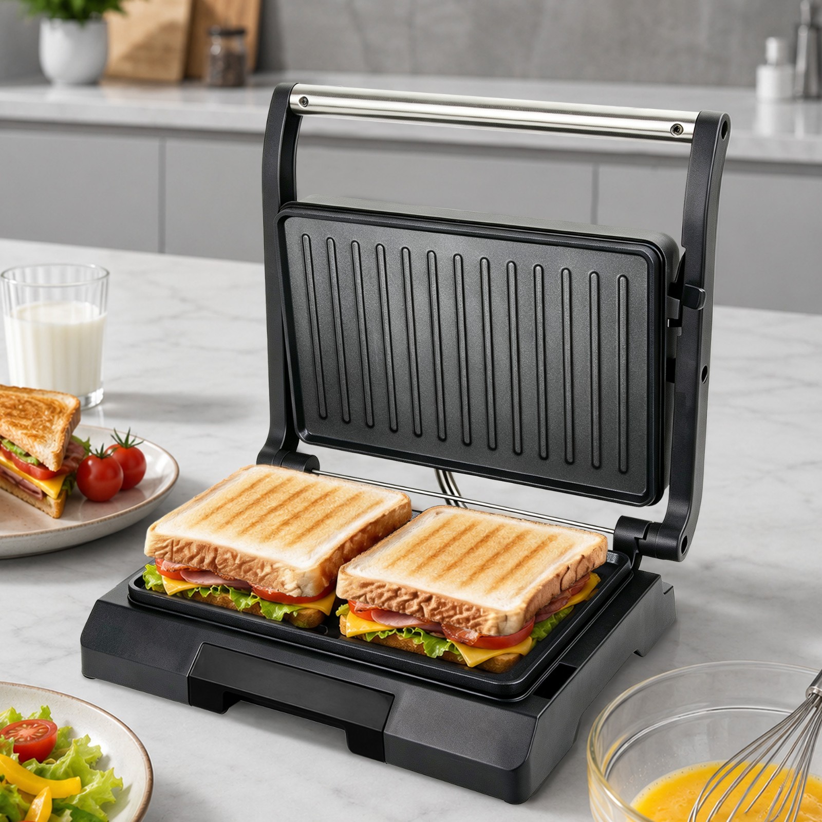 Baker’s Friend Mini Panini Press Electric Griddle, 2 Slices of Panini Grill Pres