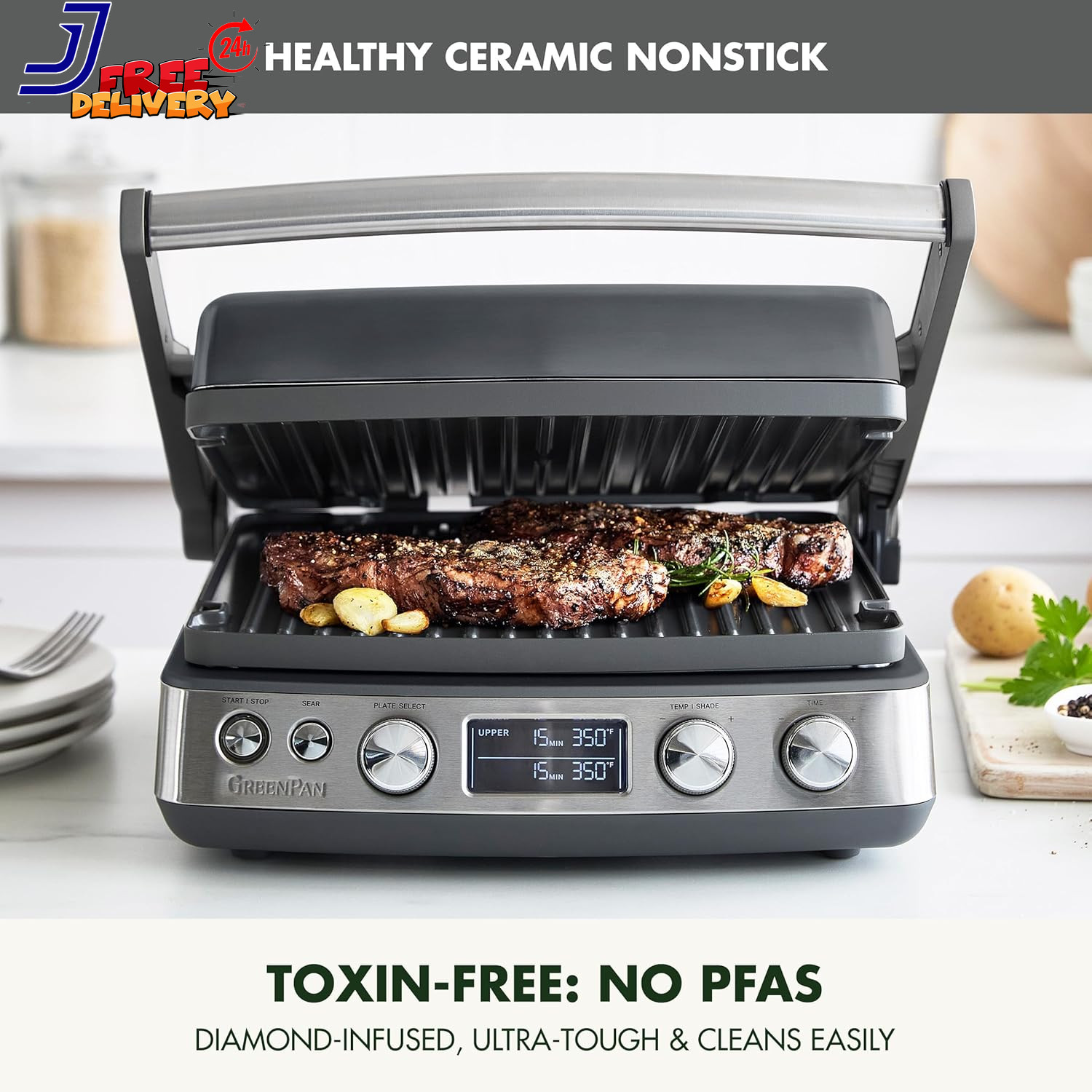 GreenPan Elite 7-in-1 Multi Function Contact Grill & Griddle Healthy Cerami