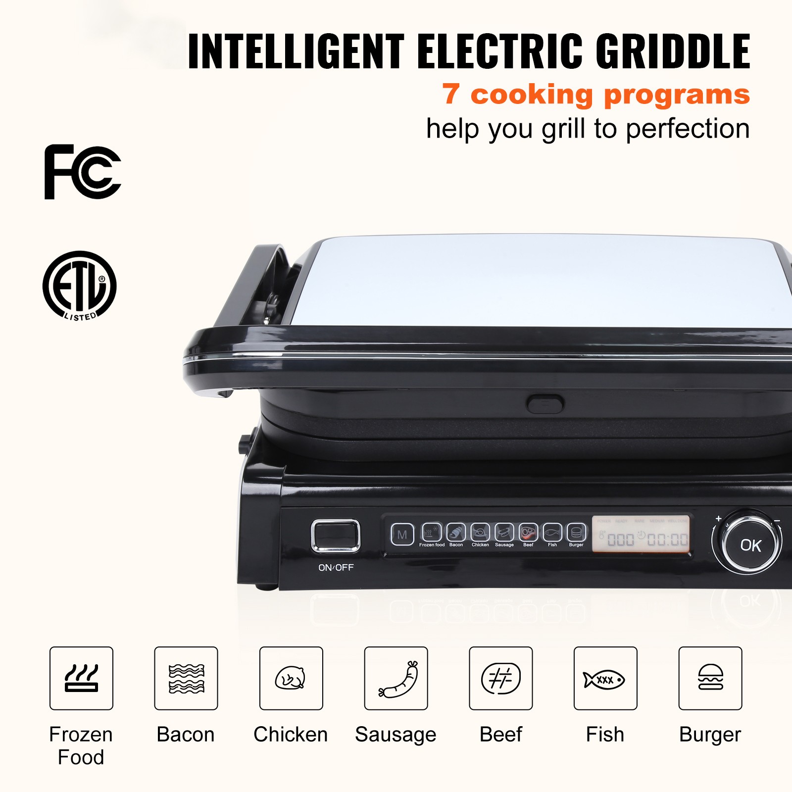 Uimoso 1800W 14.4″ Electric Countertop Griddle for Commercial Use