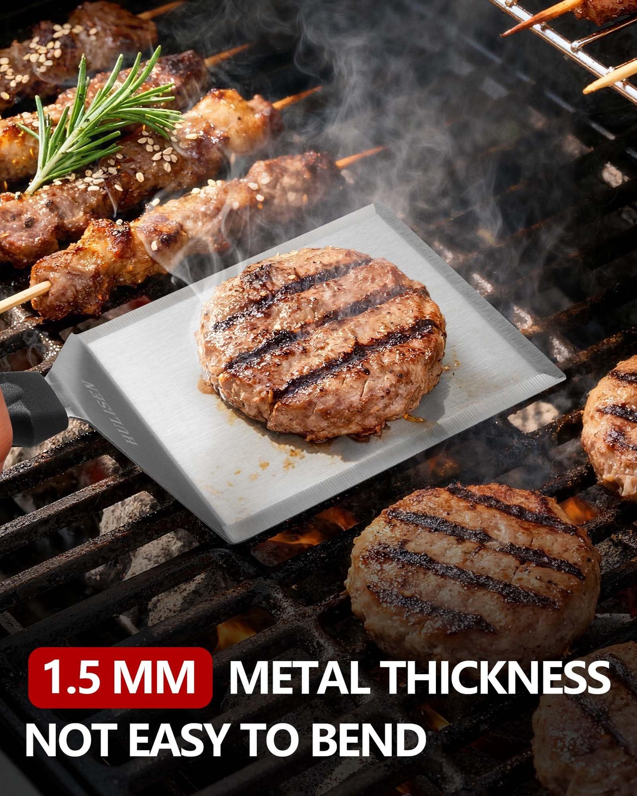 HULISEN Stainless Steel Large Grill Spatula Grilling (1-Pack), Silver
