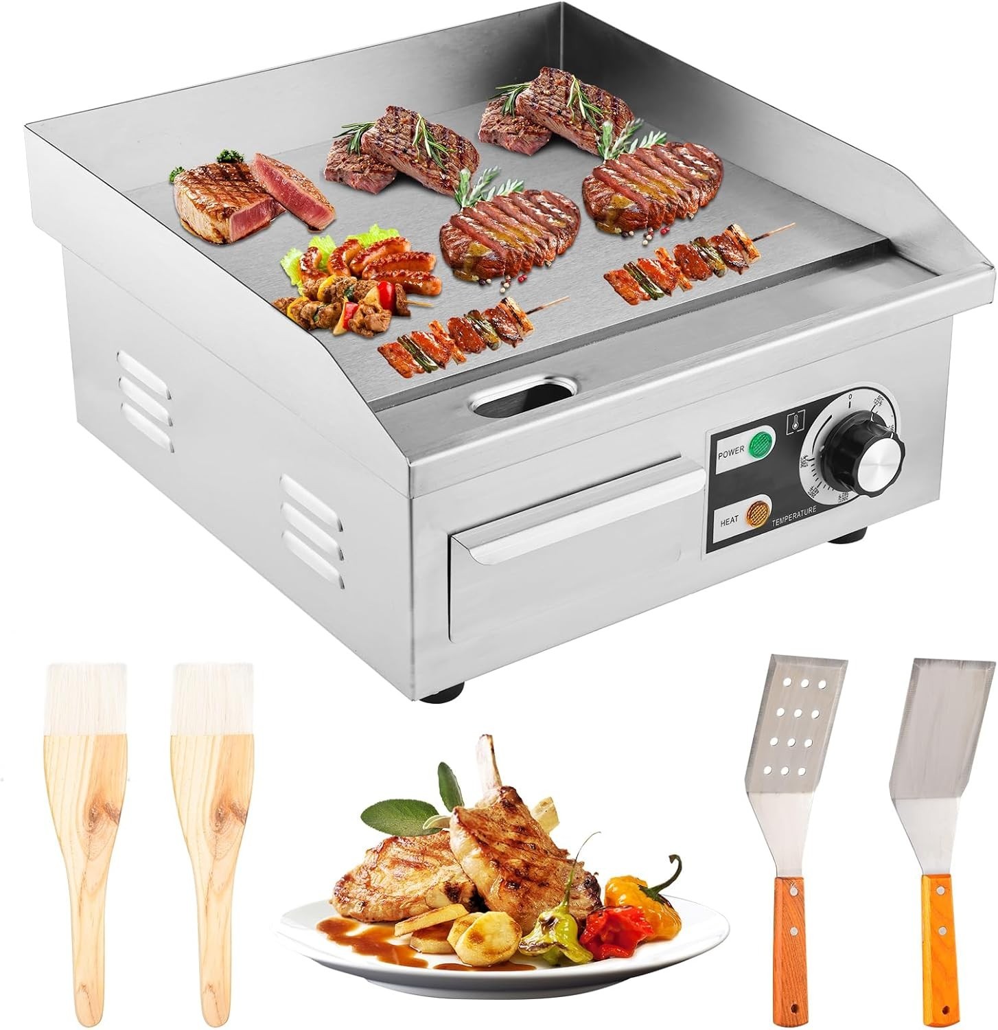 Beautiq 22″ Countertop Electric Griddle Stainless Steel Non-Stick 122°F – 572°F