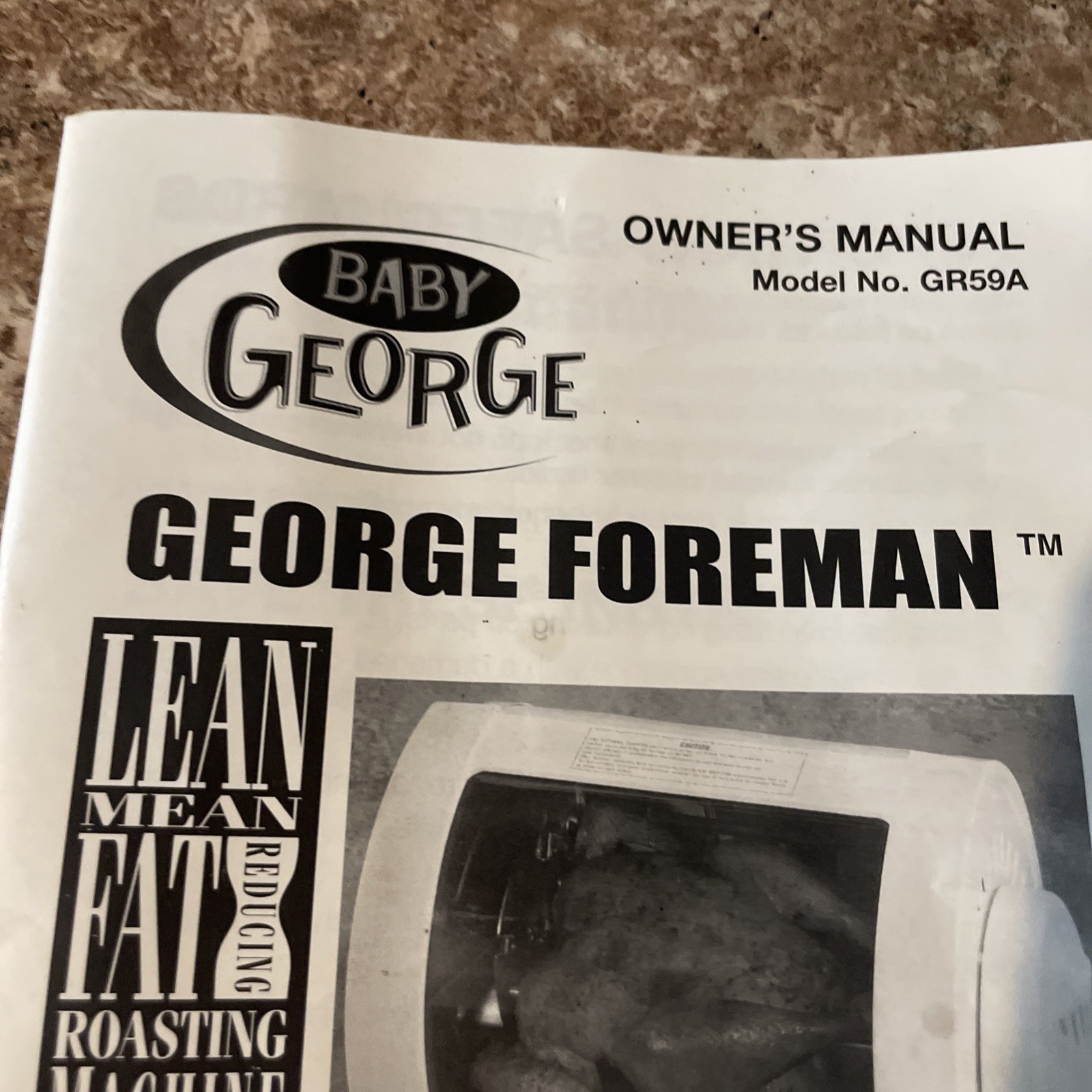 Baby George Foreman Rotisserie Instruction Manual Directions Model GR59A