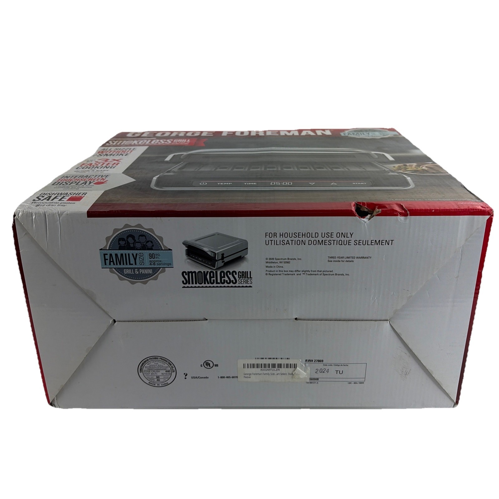 NEW George Foreman Smokeless Touchscreen Grill & Panini Family Size OPEN BOX