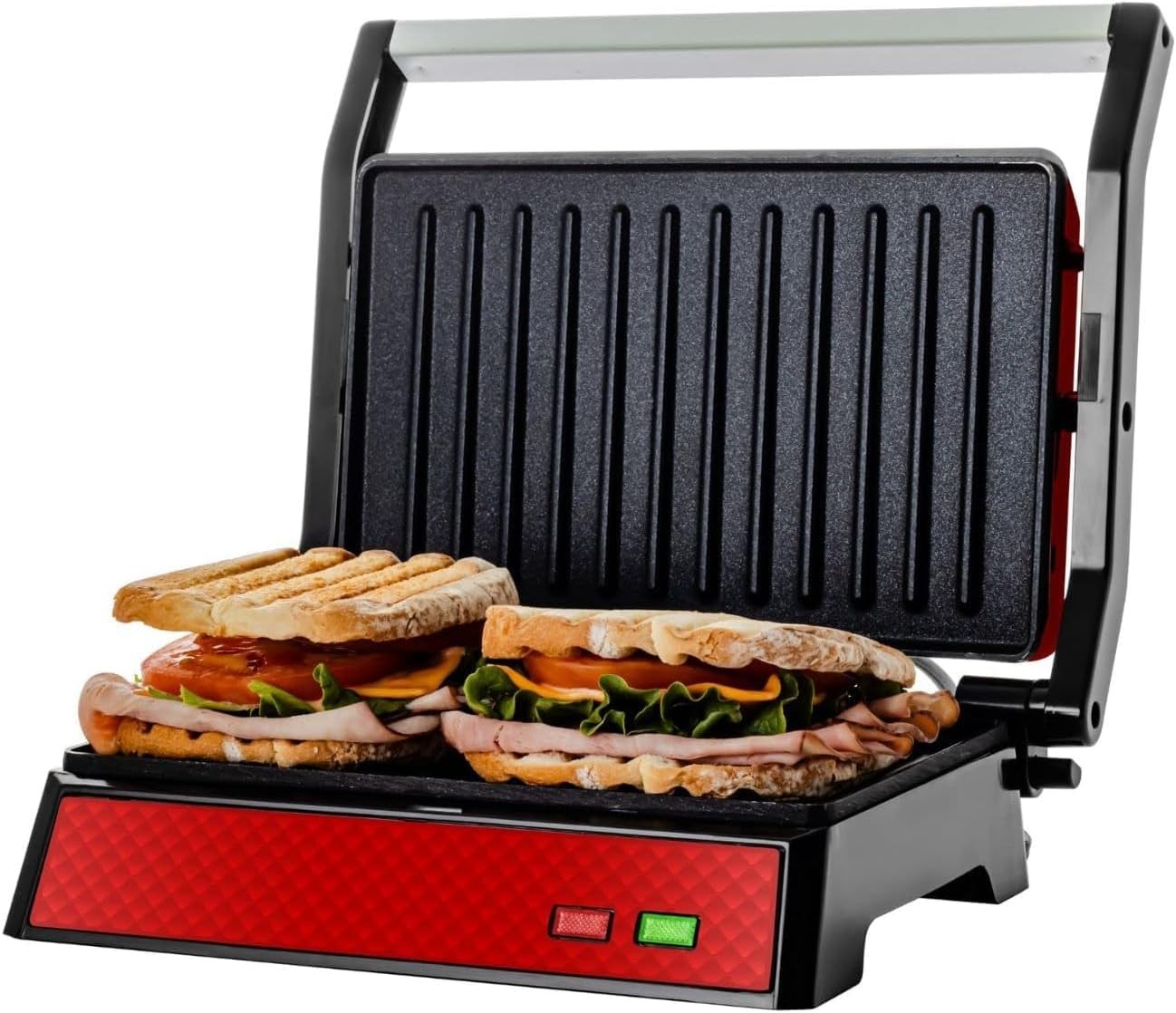 Electric Sandwich Maker with Non-Stick Plates, Indicator Lights, Cool Touch Hand