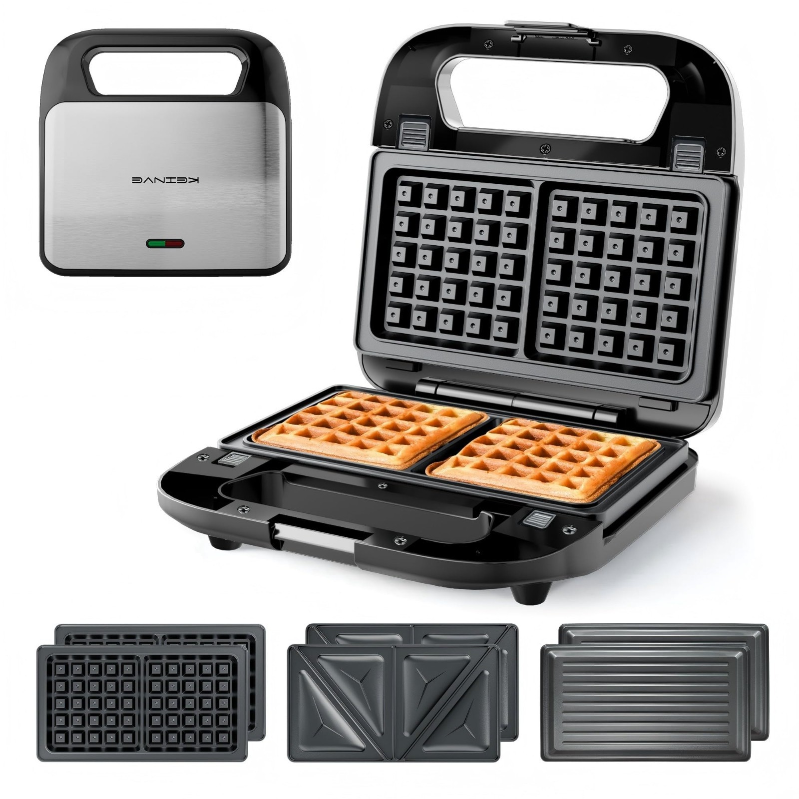 3-in-1 Sandwich Maker, Waffle Maker & Panini Press – 800W Electric Breakfast Mac