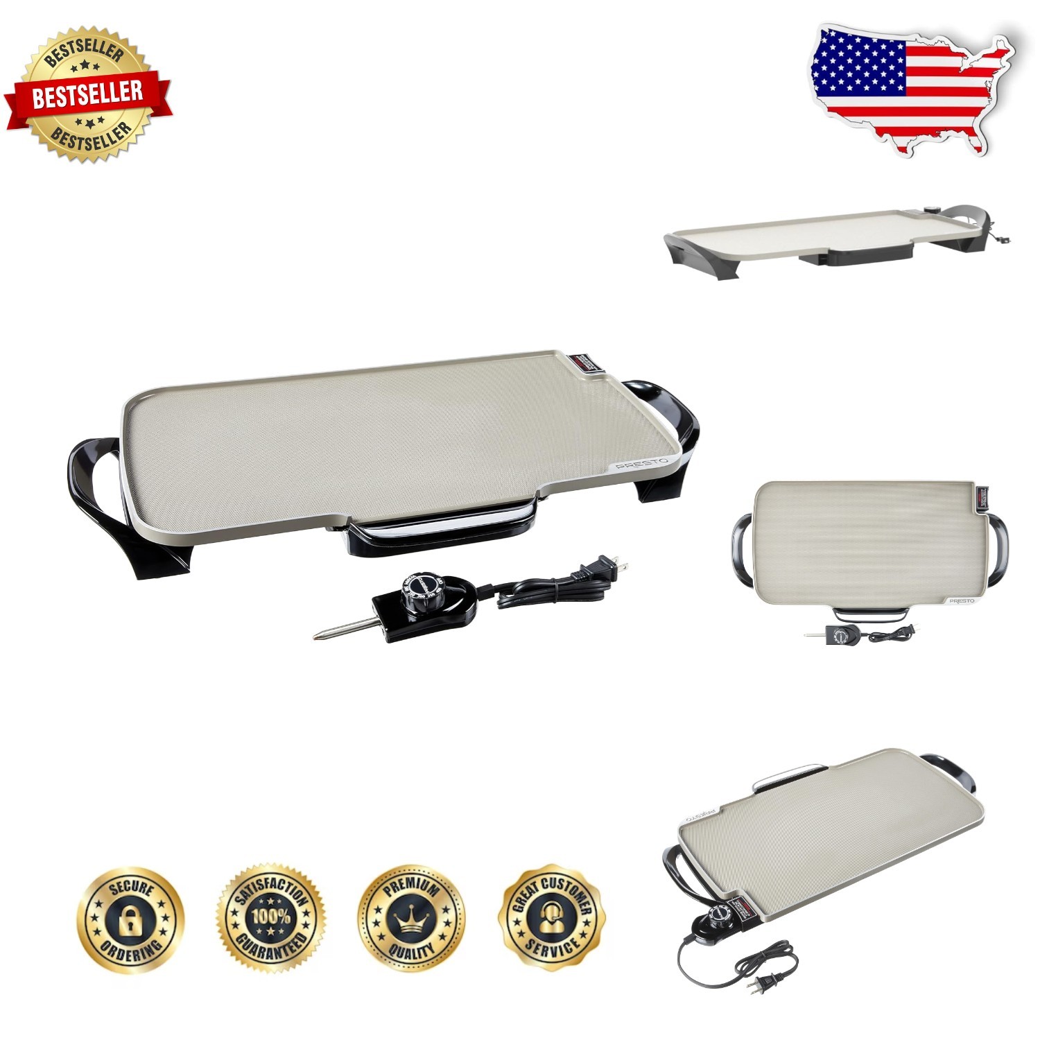 22″ Electric Griddle, Ceramic Nonstick, Removable Handles, Programmable