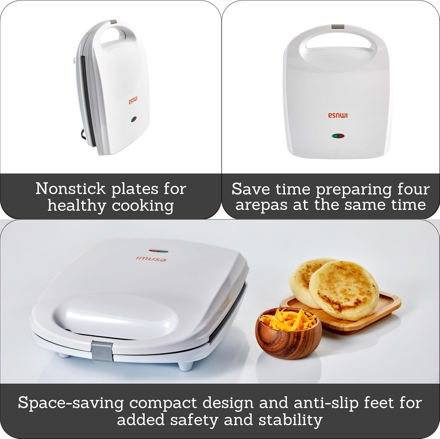 Imusa USA GAU-80300 4 Slot Electric Arepa Maker with Nonstick Surface (1,200-Wat