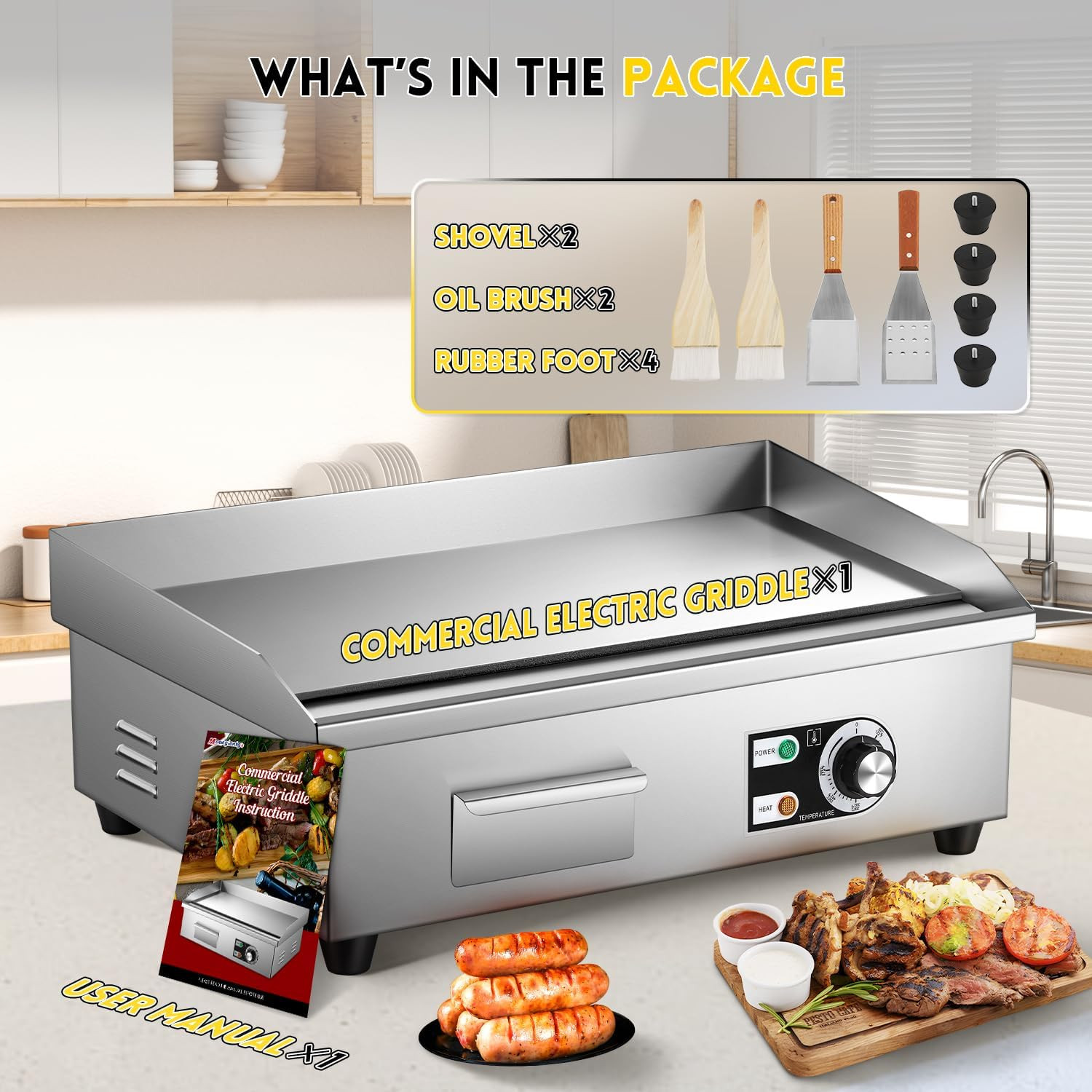 Moogiantgo 22” Electric Griddle – 1600W Non-Stick Flat Top Grill