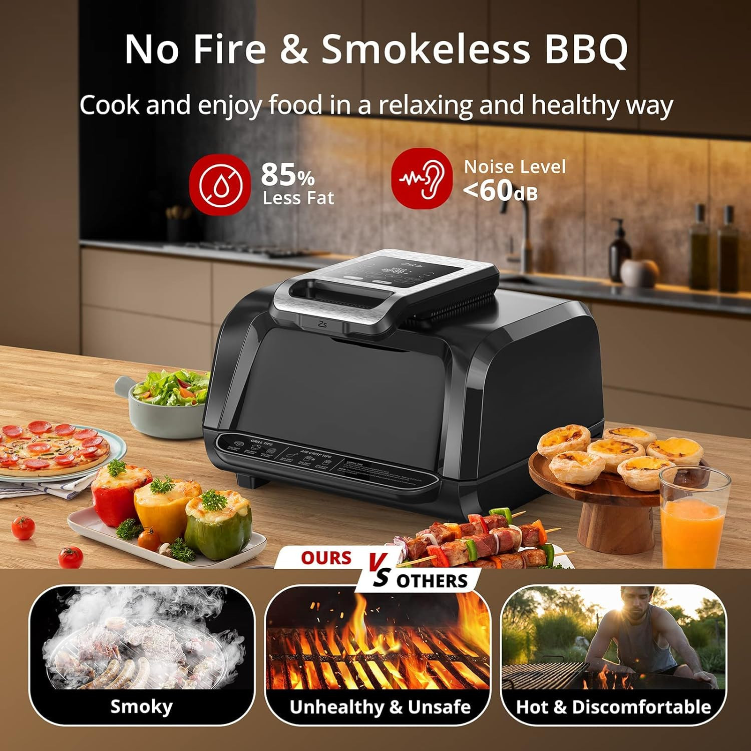 7-in-1 Electric Grill & Air Fryer Combo, 1750W, 4QT with View Window