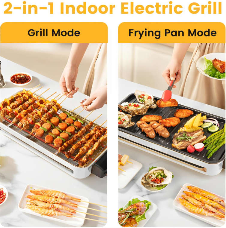 Parrilla eléctrica 1500W 2 en 1 sin humo placas grill plancha raclette portátil