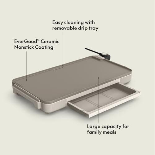 12″ x 22″ Electric Griddle with Warming Tray, Nonstick Coating, Removable Probe,