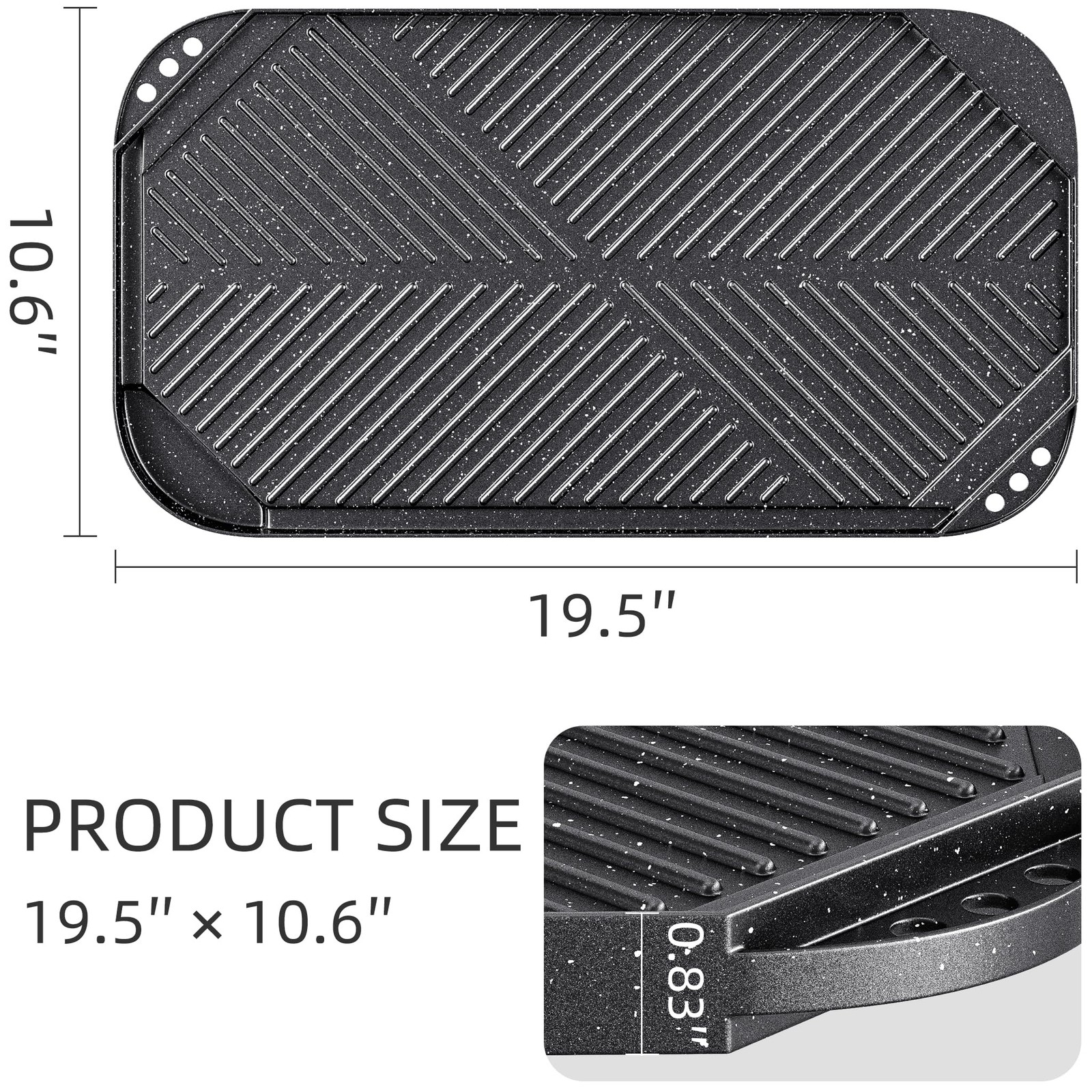 19.5×11 Inch Nonstick Griddle Grill Pan Reversible Stove Top Cast Aluminum Flat