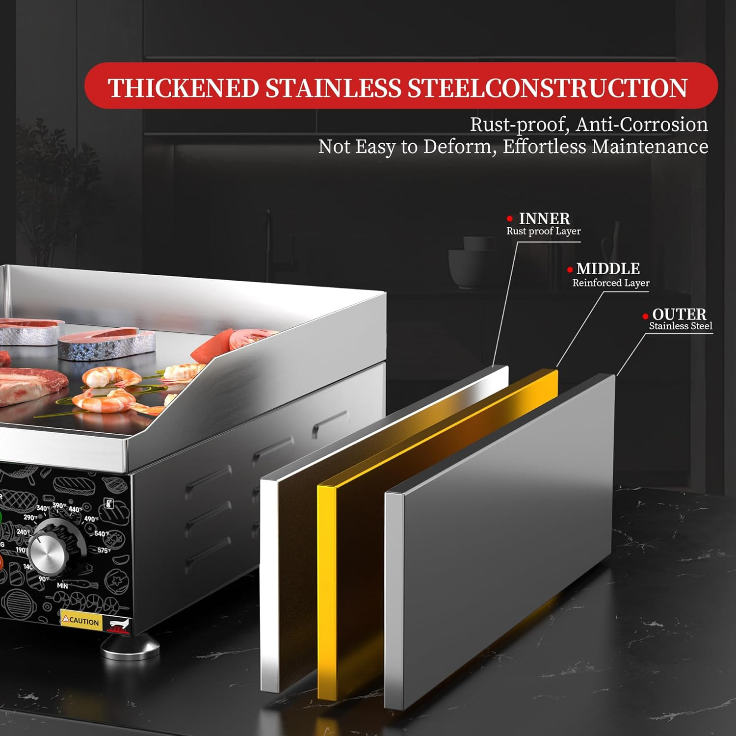 14″ Commercial Electric Griddle,Electric Countertop Flat Top Griddle,110V 1800W