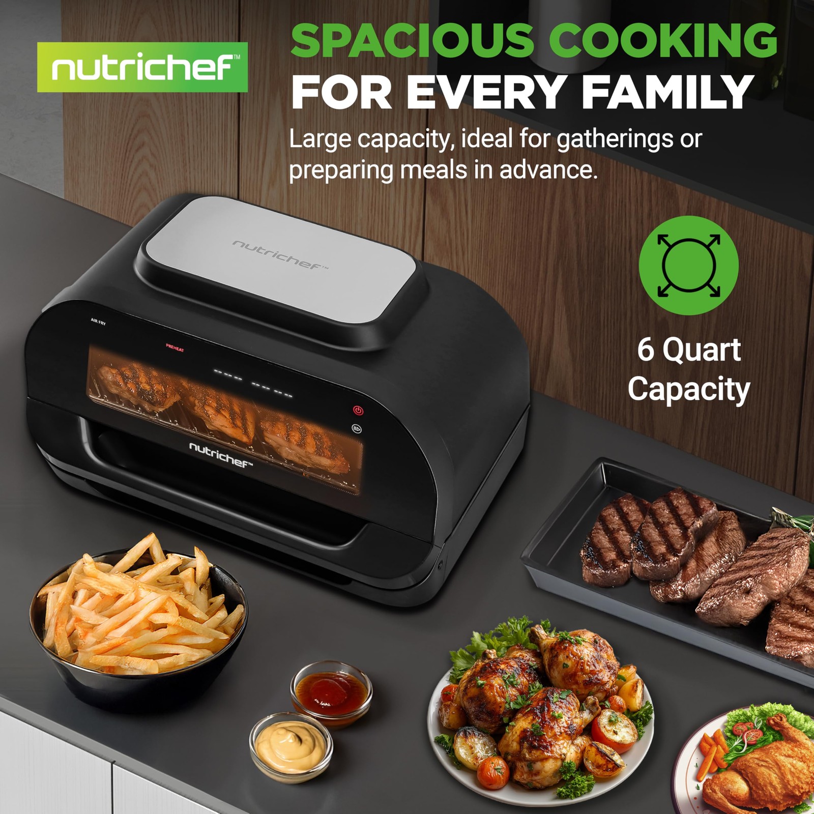 NutriChef Indoor Smokeless Smart Grill Air Fryer 7 Cooking Fun