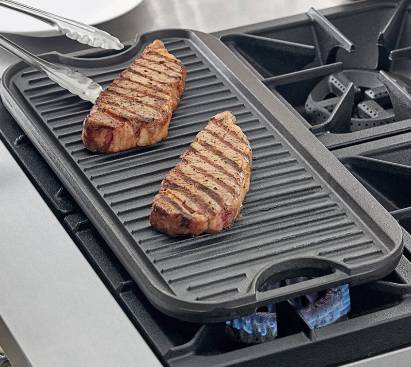 21″ x 11″ Pre-Seasoned Reversible Cast Iron Griddle and Grill Pan with Handles
