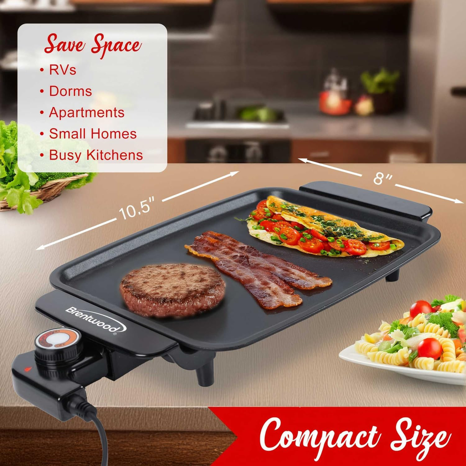 12″ X 10″ 1,200-Watt Electric Griddle with Ceramic Non-Stick Coating