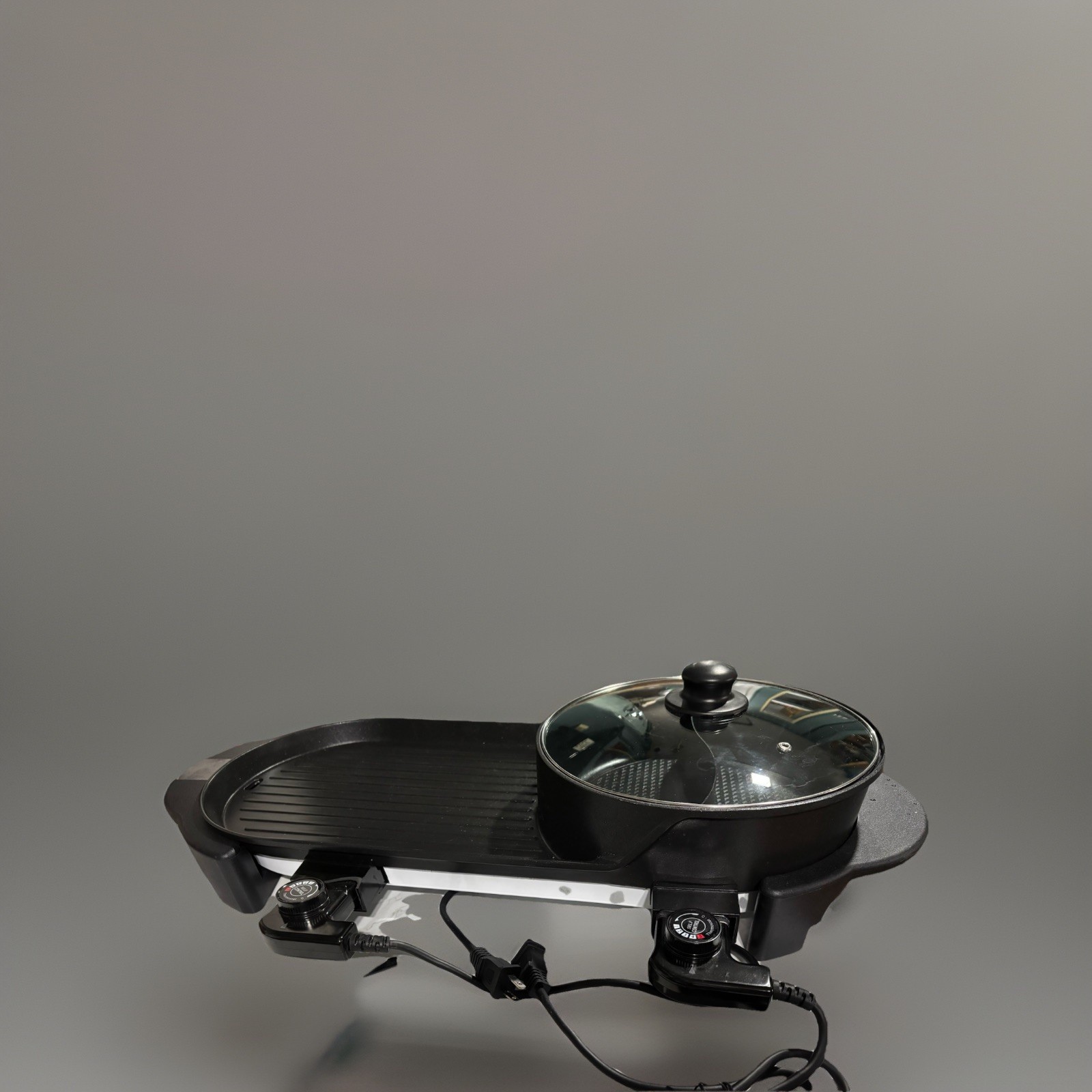 Electric Grill Griddle 1500W Adjustable Temp Control Probe Glass Lid Black